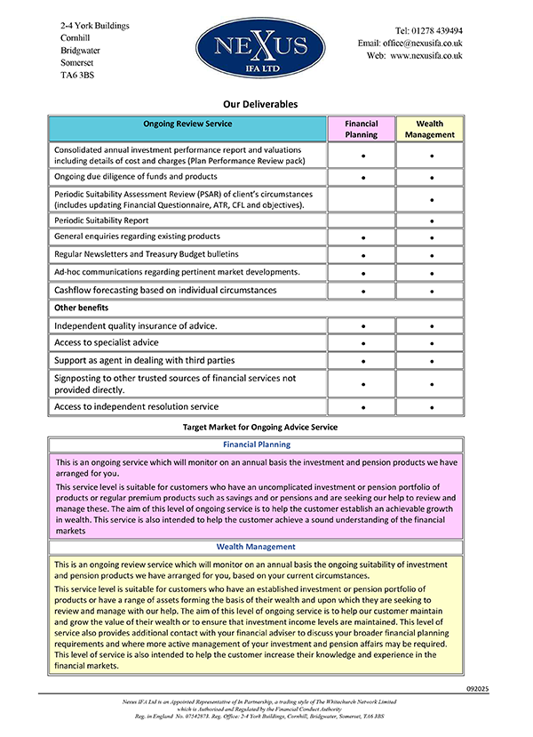 Ongoing Service Levels